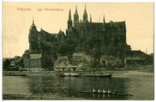 Meißen. Albrechtsburg - Schlepper und Ruderboot