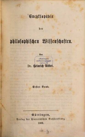 Encyklopädie der philosophischen Wissenschaften, 1