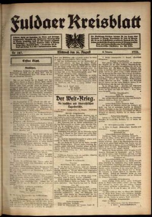 Erste Ausgabe vom Mittwoch, den 16. August 1916.