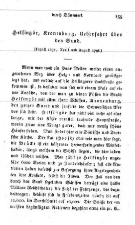 Helsingör, Kronenburg. Ueberfahrt über den Sund. (Aug. 1797. April und August 1798.)