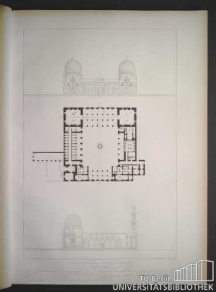 IX. Plan et coupes de la Mosquée Barkauk. 1. - 20. p. coste del. Imp: chez, L. Letronne. 15. Quai Voltaire. E. Ollivier SC.