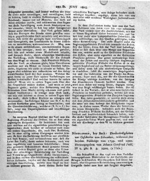 Nördlingen, bey Beck: Denkwürdigkeiten zur Geschichte von Schwaben, während der beyden Feldzüge von 1799. und 1800. Herausgegeben von Johann Gottfried Pahl IV u. 361 S. 8. 1802.