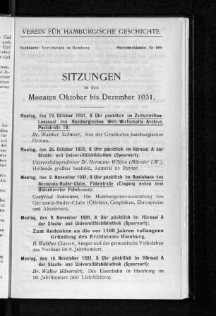 Sitzungen in den Monaten Oktober bis Dezember 1931.