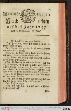 Den 14. des Jänners IV. Stück