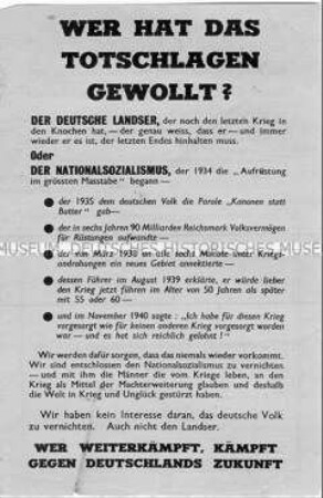 Abwurf-Flugblatt der Alliierten mit der Aufforderung zur Beendigung des Kriegtes
