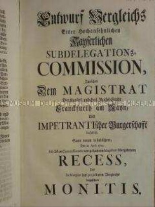 Entwurf für einen Vergleich zwischen der Bürgerschaft und dem Magistrat der Stadt Frankfurt am Main