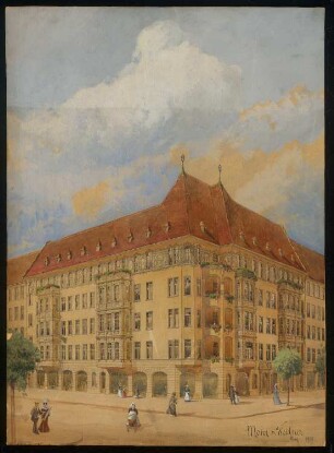 Wohnhaus mit Ladenlokal: Perspektivische Ansicht