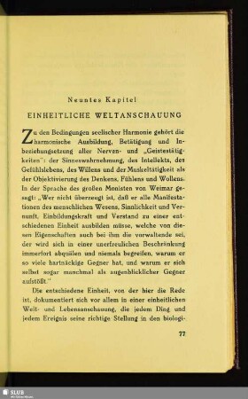 Neuntes Kapitel: Einheitliche Weltanschauung