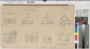 Kleinsiedlungshaus Grundrisse, Ansichten, Schnitt (1930) 1 : 100 36 x 61 Zeichnung Westfälische Heimstätte Wohnungsgesellschaft Münsterland