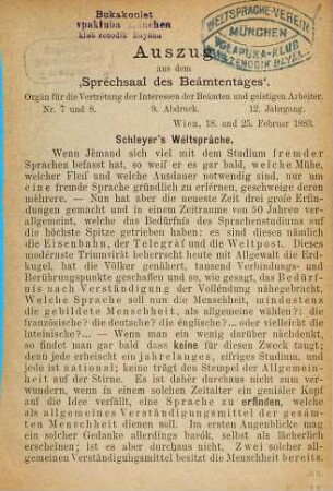Schleyer's Weltsprache : [Kopftitel.]