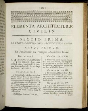 Elementa Architecturae Civilis. Sectio Prima. De Regulis Generalibus Architecturae Civilis. Caput Primum.