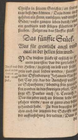 Das fünffte Stück. Was für greuliche angst unnd qual in der hellen sein wird.
