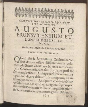 Serenissimo Celsissimoque Principi Ac Domino, Augusto Brunsvicensium Et Luneburgensium Duci [...]