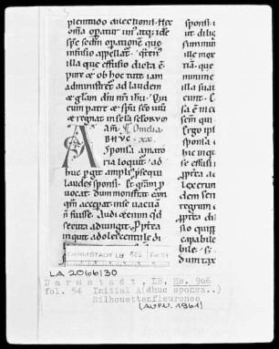 Bernardus, Sermones in Contica Canticorum — Initiale A(dhuc sponsa...), Folio 54recto