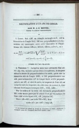 Rectification d´un arc de cercle.