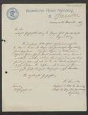 Brief von Karl Eduard Semler von Botanischer Verein (Nürnberg) an Regensburgische Botanische Gesellschaft