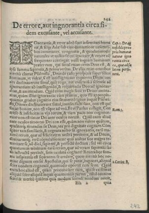 De errore, aut ingnorantia circa fidem excusante, vel accusante.