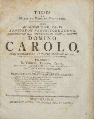Theses Ad Materiam Medicam Spectantes