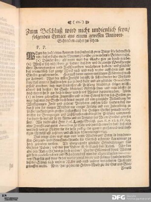 Beschluß. Extract aus einem Antwort-Schreiben.