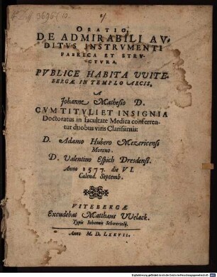 Oratio de admirabili auditus instrumenti fabrica et structura