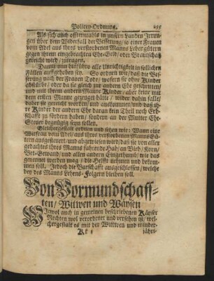 Von Vormundschafften / Witwen und Wäysen