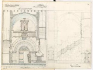 Ausbau der Turmvorhalle einer Kirche Monatskonkurrenz Februar 1904: Längsschnitt, Querschnitt 1:25; Maßstabsleiste