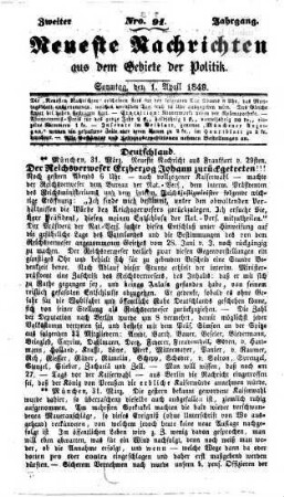 Neueste Nachrichten aus dem Gebiete der Politik. 1849 = Jg. 2, 4 - 6