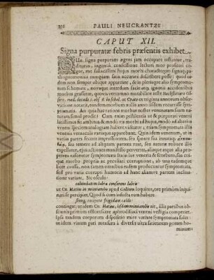 Caput XII. Signa purpuratæ febris præsentis exhibet.