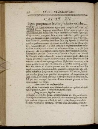 Caput XII. Signa purpuratæ febris præsentis exhibet.