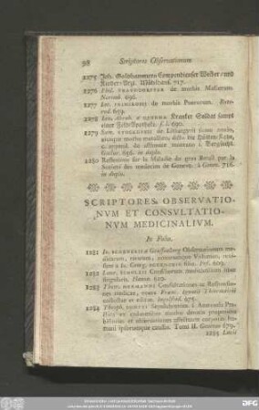 Scriptores Observationum Et Consultationum Medicinalium.