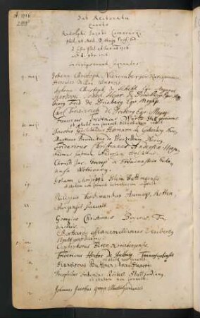 Sommerhalbjahr 1716. Rektorat Rudolf Jakob Camerarius