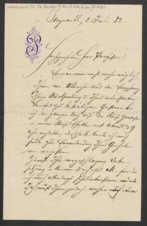 Brief an Friedrich Wilhelm Jähns : 02.07.1882