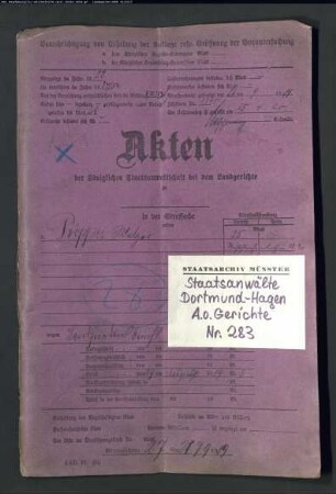 Angeklagter: Erkling, Wilhelm; Angeklagter: Pröpper, Franz: Landfriedensbruch (Plünderungen usw. in Hamm am 3.- 4.7.1919)