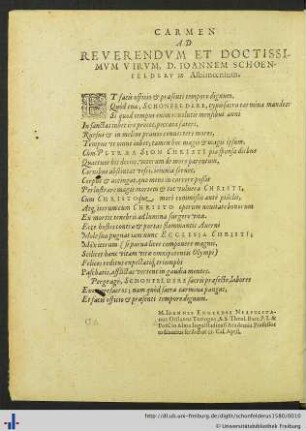 Carmen Ad D. Ioannem Schoenfelderum.