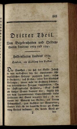 Dritter Theil. Von Begebenheiten und Heldenthaten Loudons 1789 und 1790.