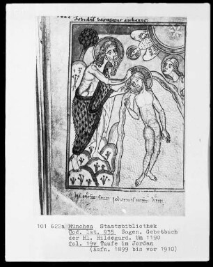 Sogenanntes Gebetbuch der heiligen Hildegard — Taufe Christi, Folio 19verso