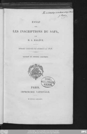 Essai sur les inscriptions du Safa