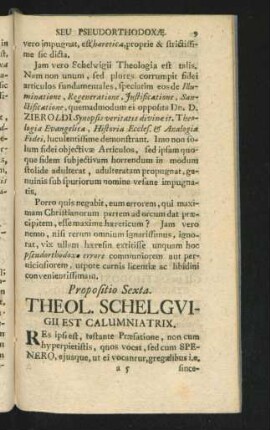 Propositio Sexta. Theologia Schelguigii Est Calumniatrix.