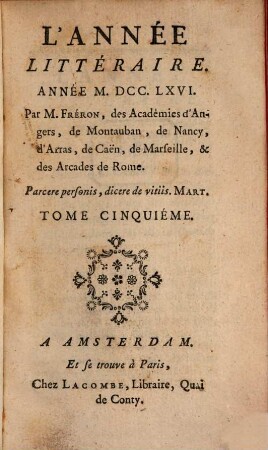 L' année littéraire. 1766,5, 1766,5