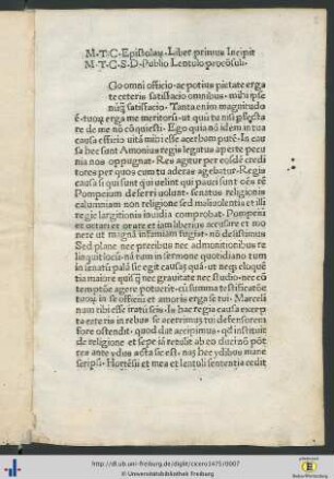 M. T. C. Epistola[rum] Liber primus
