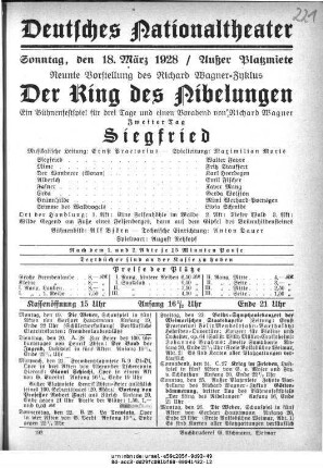 Der Ring des Nibelungen Zweiter Tag: Siegfried