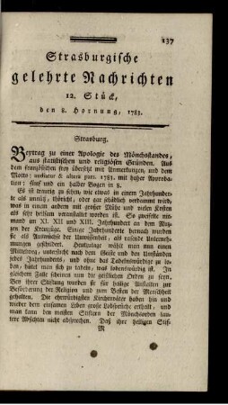 12. Stück, den 8. Hornung, 1783.