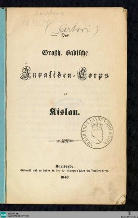 Das Großh.-Badische Invaliden-Corps zu Kislau