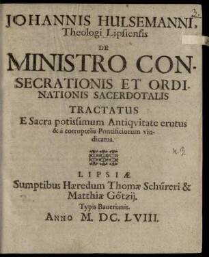 De ministro consecrationis et ordinationis sacerdotalis tractatus