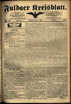 Erste Ausgabe vom Samstag, den 04. Mai 1907.