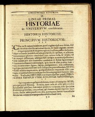 VI. Lineae Primae Historiae in Universum consideratae.