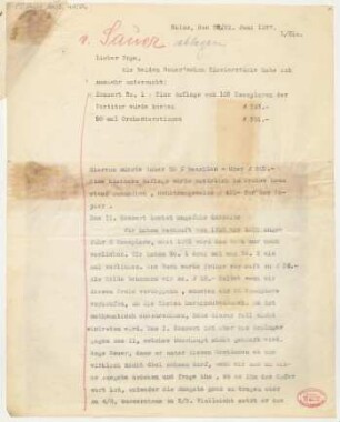 Brief an Ludwig Strecker (senior) und B. Schott's Söhne : 20.06.1927-21.06.1927