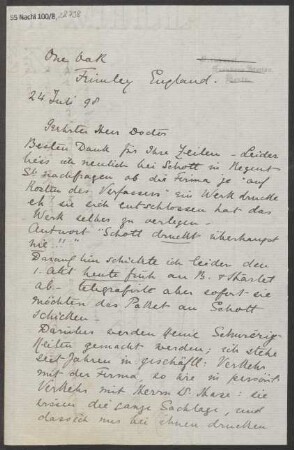 Brief an B. Schott's Söhne : 24.07.1898