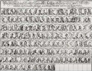 Verzeichnüß und Conterfeyen aller Könige in Schweden... (Tafel mit 152 Porträts schwedischer Könige)
