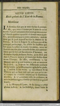 Lettre LXXVIII. Recit galant de l'Etat de la France